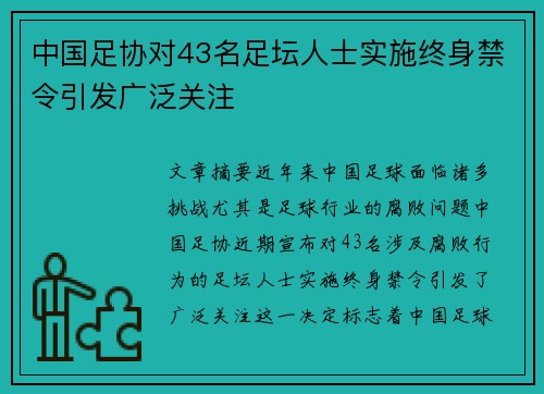 中国足协对43名足坛人士实施终身禁令引发广泛关注